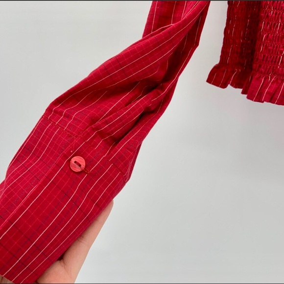 Aeropostale off shoulder smocked plaid crop top - Picture 4 of 5